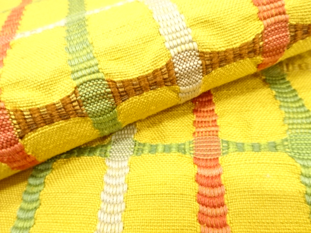  格子模様織り出し　名古屋帯